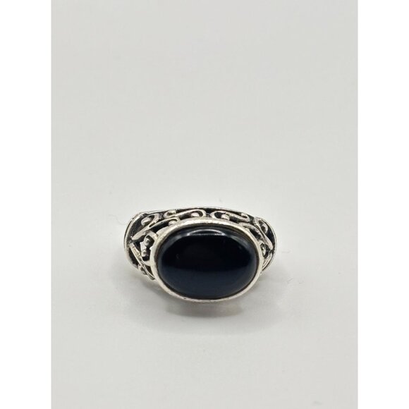 Black Onyx 925 Sterling Silver Filigree Ring Size 7.5 - Picture 3 of 11